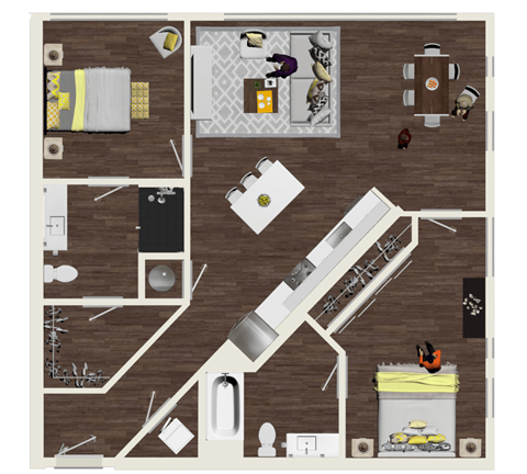 Floor plan for 2 beds, 2 baths, 1201 sqft